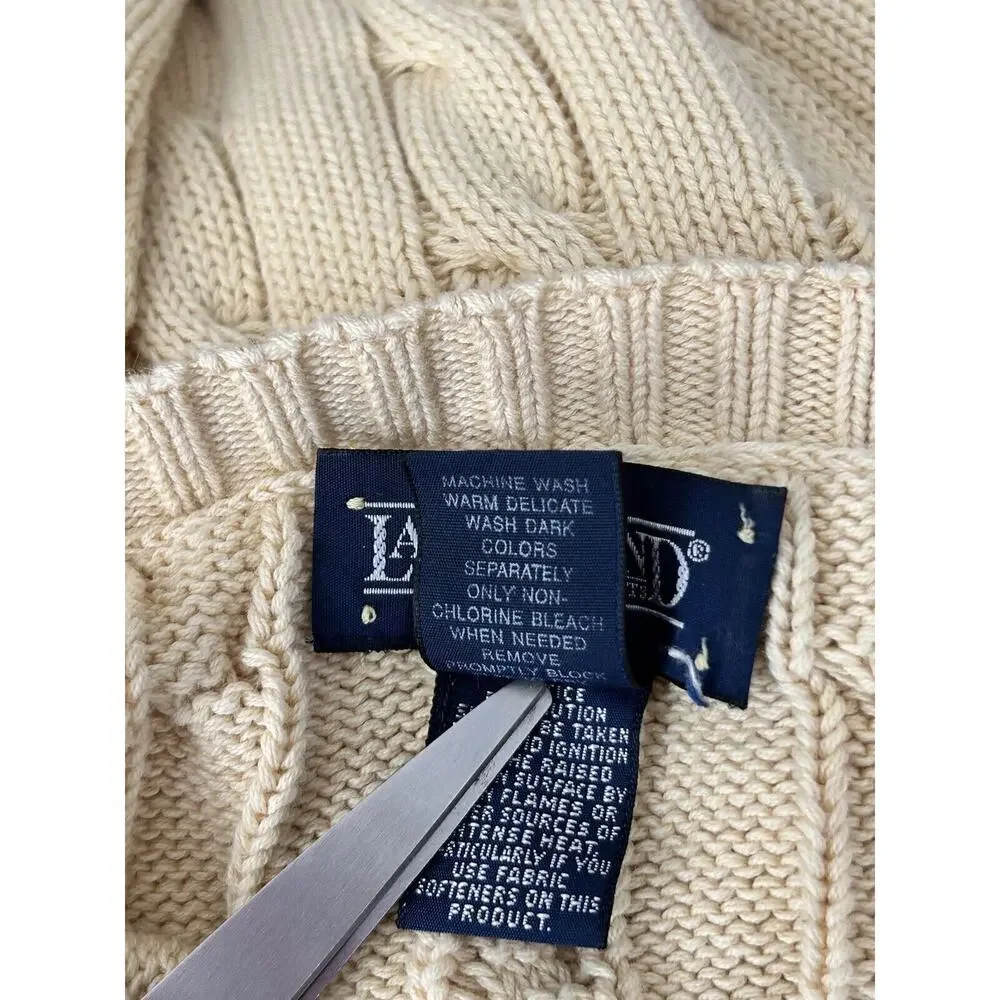 Lands End Men's‎ Sweater Beige Large 42/44 Cable Knit Fisherman Long Sleeve